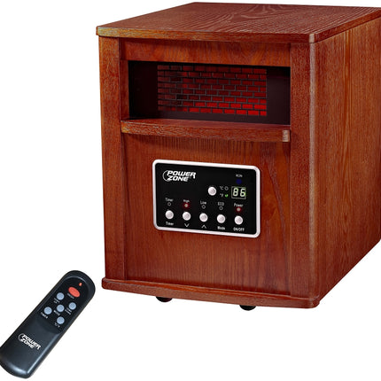 PowerZone Infrared Quartz Wood Cabinet Heater with Remote Control, 12.5 A, 120 V, ECO/1000/1500 W, Cherry :EA: QUANTITY: 1