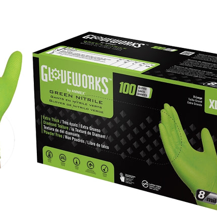 Gloveworks GWGN48100 Heavy-Duty Disposable Gloves, XL, Nitrile, Powder-Free, Green, 9-1/2 in L :BX100: QUANTITY: 1