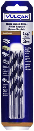 Vulcan Jobber Drill Bit, 1/4 in Dia, 4 in OAL, 3-Flat Shank :CD 3: QUANTITY: 1