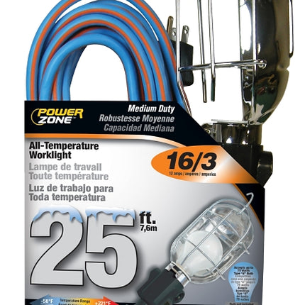 PowerZone ORTL020625 Work Light with Metal Guard, 12 A, 125 V, Incandescent Lamp, 25 ft L Cord :EA: QUANTITY: 1