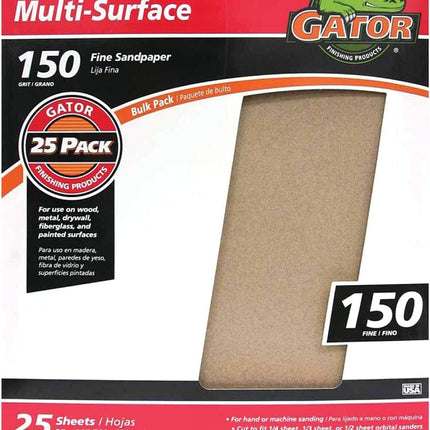 Gator 3262 Sanding Sheet, 11 in L, 9 in W, 150 Grit, Fine, Aluminum Oxide Abrasive :EA: QUANTITY: 25