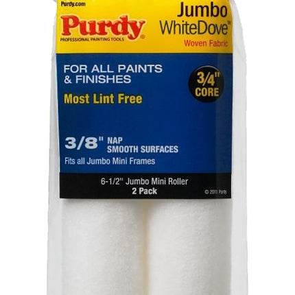 Purdy White Dove 14G626012 Jumbo Mini Roller Cover, 3/8 in Thick Nap, 6-1/2 in L, Dralon Fabric Cover :PK 2: QUANTITY: 1
