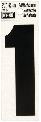 Hy-Ko RV-50/1 Reflective Sign, Character: 1, 3 in H Character, Black Character, Silver Background, Vinyl :CD: QUANTITY: 10