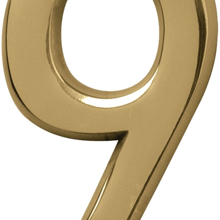 Hy-Ko Prestige Series BR-42PB/9 House Number, Character: 9, 4 in H Character, Brass Character, Solid Brass :CD: QUANTITY: 3