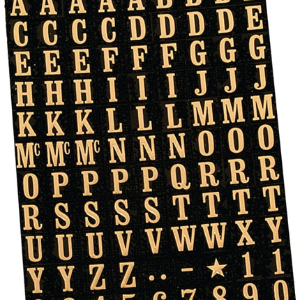 Hy-Ko MM-1 Packaged Number and Letter Set, 5/16 in H Character, Gold Character, Black Background, Mylar :CD: QUANTITY: 10