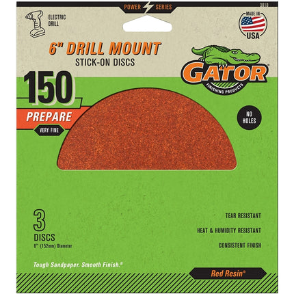 Gator 3010 Sanding Disc, 6 in Dia, 150 Grit, Fine, Aluminum Oxide Abrasive, Paper Backing :PK  3: QUANTITY: 1