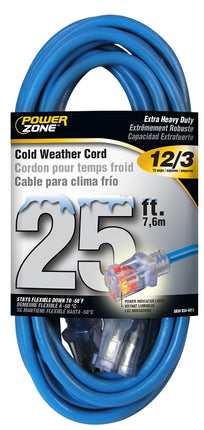 PowerZone ORCW511825 Extension Cord, 12 AWG Cable, 5-15P Grounded Plug, 5-15R Grounded Receptacle, 25 ft L, 125 V :EA: QUANTITY: 1