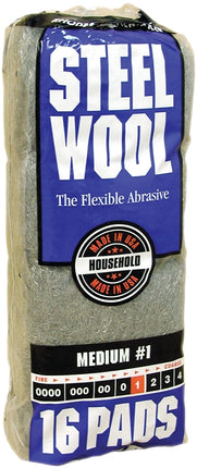 Homax 106604-06 Steel Wool, #1 Grit, Medium, Gray :PK 16: QUANTITY: 1