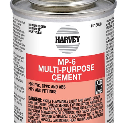 Harvey 18000-24 Solvent Cement, 4 oz Can, Liquid, Milky Clear :EA: QUANTITY: 1