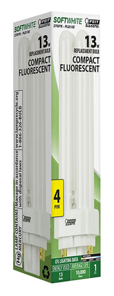 Feit Electric PLD13E Fluorescent Bulb, 13 W, PL Lamp, G24Q-1 Lamp Base, 850 Lumens, 2700 K Color Temp :EA: QUANTITY: 1