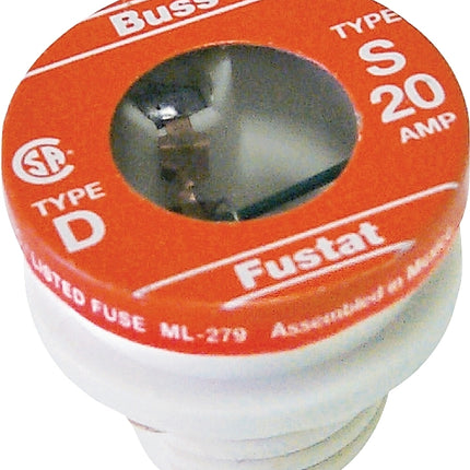 Bussmann S-20 Plug Fuse, 20 A, 125 V, 10 kA Interrupt, Low Voltage, Time Delay Fuse :PK  4: QUANTITY: 1