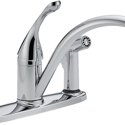 Delta COLLINS Series 340-DST Kitchen Faucet with Integral Spray, 1.8 gpm, 1-Faucet Handle, Brass, Chrome Plated, Deck