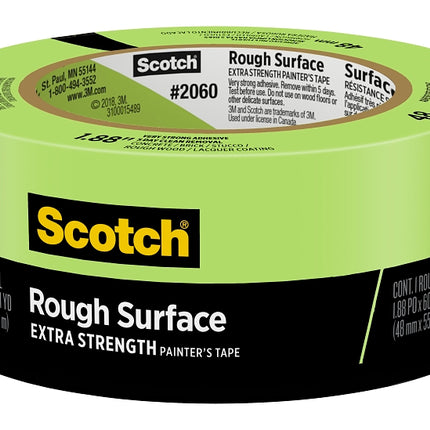 Scotch 2060-2 Masking Tape, 60 yd L, 2 in W, Crepe Paper Backing, Green