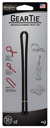 Gear Tie GT12-2PK-01 Twist Tie, Rubber, Black :CD 2: QUANTITY: 1