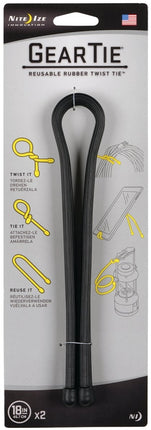 Gear Tie GT18-2PK-01 Twist Tie, Rubber, Black :CD 2: QUANTITY: 1
