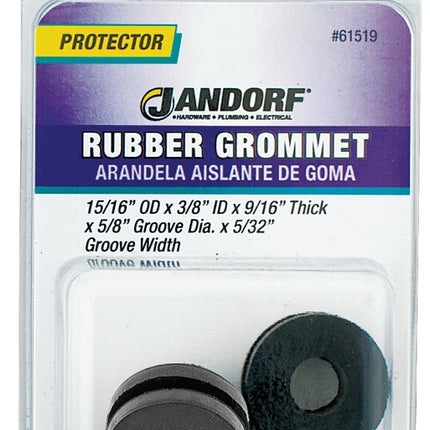 Jandorf 61519 Grommet, Rubber, Black, 9/16 in Thick Panel :CD: QUANTITY: 1