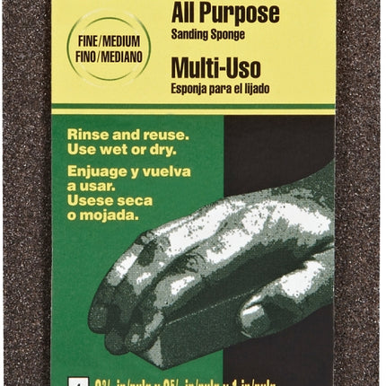 3M 908 Sanding Sponge, 3-3/4 in L, 2-5/8 in W, Fine, Medium, Aluminum Oxide Abrasive :EA: QUANTITY: 1
