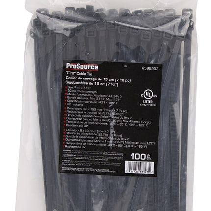 ProSource CV190W-1003L Cable Tie, 45 mm Max Bundle Dia, Self-Lock Locking, Nylon, Black :BAG1C: QUANTITY: 1
