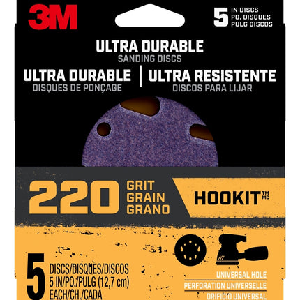 3M 27256 Power Sanding Disc, 5 in Dia, 220 Grit, Fine, Ceramic Abrasive, 5-Hole, 8-Hole :PK 5: QUANTITY: 1