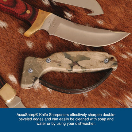 AccuSharp Camo Knife & Tool Sharpener - Sharpens, Restores & Hones - Handheld Sharpener for Hunting Knives, Serrated Blades, Cutting Tools, Axes & Machetes - Diamond-Honed Tungsten Carbide Sharpener