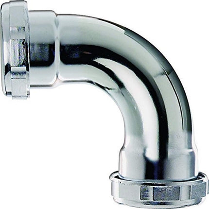 Plumb Pak PP242 Drain Pipe Elbow with Nuts and Washers, 90 Deg, 1-1/4 In, 1-1/4", Chrome
