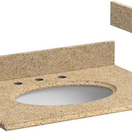 Foremost HG31228MB Vanity Top, Oval Bowl Shape, 31 in W 22 in D, 8 in Faucet Hole, Standard Eased Profile Edge, Mohave Beige