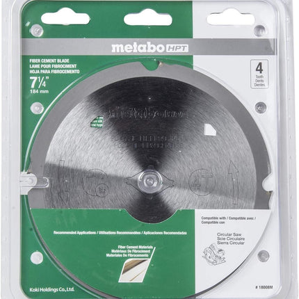 Metabo HPT Fiber Cement Blade, 7-1/4", Polycrystalline Diamond Tip, 5/8" Diameter, 4-Tooth, For Use With Circular Saws, (18008M)