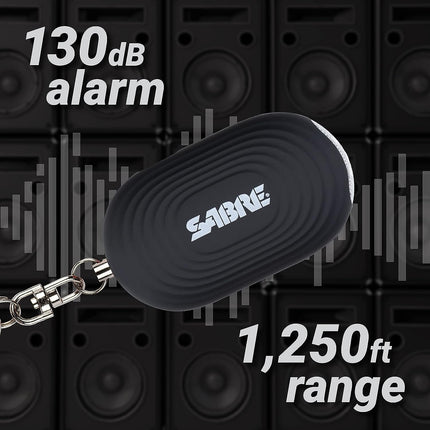 SABRE Personal Alarm with LED Light and Snap Hook, 130dB Siren, Audible 1,000 Foot (300 Meter) Range, Black