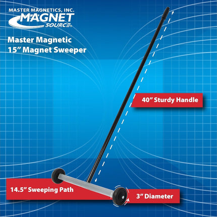 Master Magnetics - Magnetic Sweeper with Wheels, 14.5” - Pick up Nails, Needles, Screws and More 07263