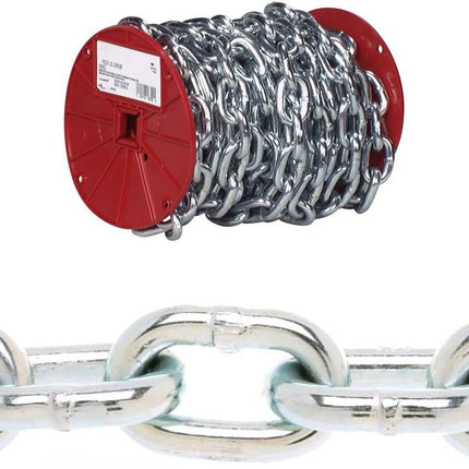 Campbell 0725027 System 3 Grade 30 Low Carbon Steel Proof Coil Chain, Zinc plated, 3/16" Trade, 0.21" Diameter, 800 lbs Load Capacity, 100 Feet Reel