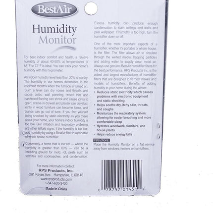 BestAir HG050-PDQ-4 Hygrometer, Humidistat Humidity Monitor, Gray, Size: Single Pack