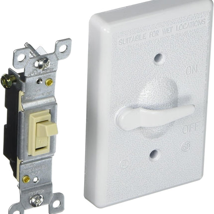 BELL 5121-1 Weatherproof Cover Toggle Single Pole 125V, 15A Switch, 1-Gang, White