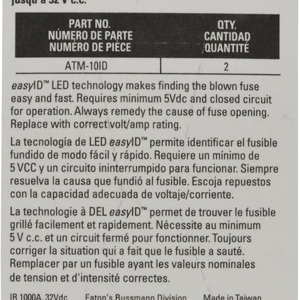 Bussmann BP/ATM-10ID easyID Illuminating Blade Fuse, (Pack of 2)