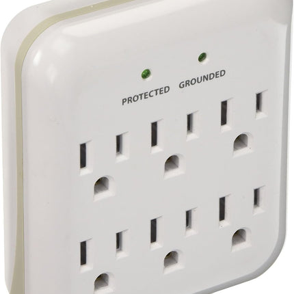 POWER ZONE OR802115 Powerzone Surge Protector Tap, 125 V, 15 A, 6 Outlet, White