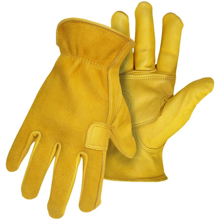 Boss Men's Premium Grade Deerskin Leather Driver with a Palm Patch Work Gloves, High Strength, Abrasion Resistant, Keystone Thumb, Yellow, Jumbo, (4086J)