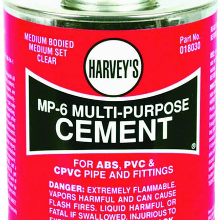 WILLIAM H HARVEY 018030-12 Multi-Purpose Solvent Cement, 32 oz, Milky Clear