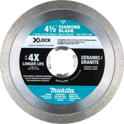 Makita X-Lock 4-1/2In Continuous Rim Diamond Blade For Ceramic And Granite Cutting