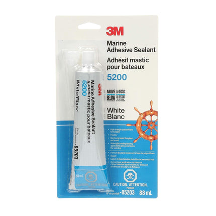 3M TALC Marine Adhesive Sealant 5200 (05203) Permanent Bonding and Sealing for Boats and RVs Above and Below the Waterline Waterproof Repair, White, 3 fl oz Tube