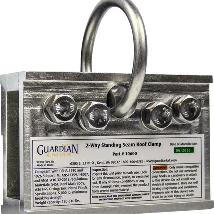 Guardian Fall Protection 10600 Standing Seam Roof Clamp