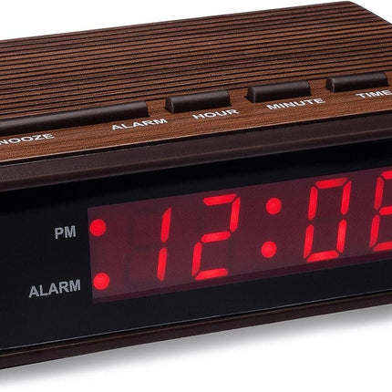 Westclox 22690 Retro Wood Grain LED Alarm Clock, 0.6-Inch
