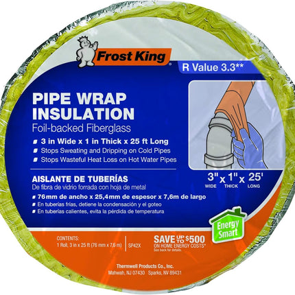 Frost King Foil Backed Fiberglass Pipe Wrap, 3"x1"x25'