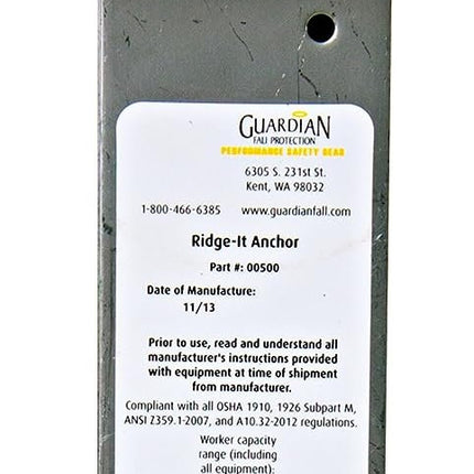 Guardian Fall Protection 00500 RIDG-1 Single D-Ring Roof Anchor with Nails 11-Inch in Length and 1 D-ring