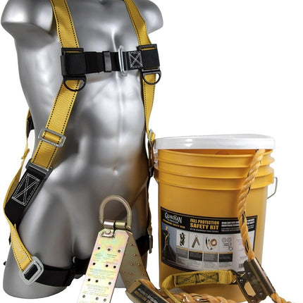 Guardian Fall Protection 00815 BOS-T50 Bucket of Safe-Tie - 5 Gallon Bucket, 50 ft. Vertical Lifeline Assembly, 5 Temper Reusable Anchor, Safety Harness Kit